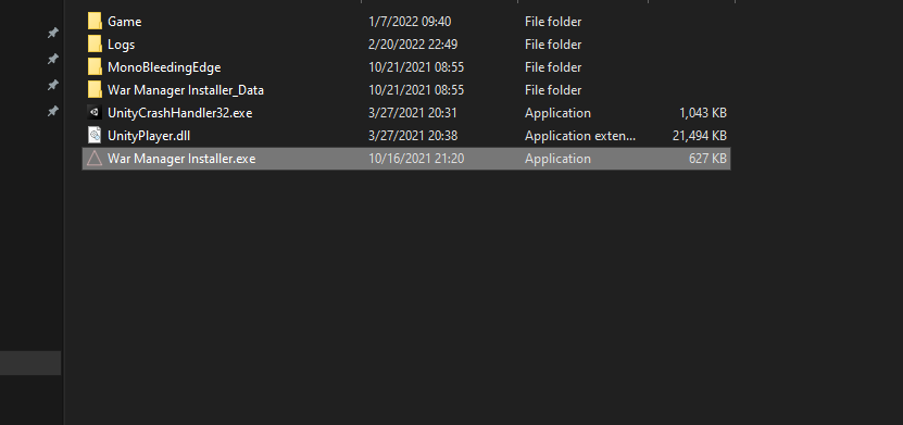 screenshot of the war manager installer.exe
